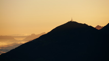 Early morning panoramic view from Schlick, Tirol, Stubai, Austria.