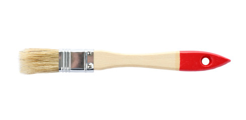 Thin wooden paint brush on white background