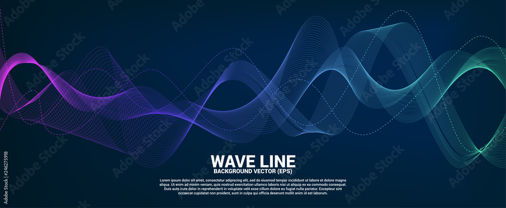 Poster Blue and green Sound wave line curve on dark background. Element for theme technology futuristic vector