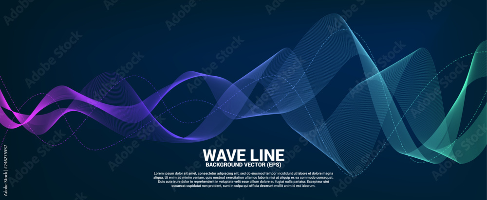 Poster Blue and green Sound wave line curve on dark background. Element for theme technology futuristic vector