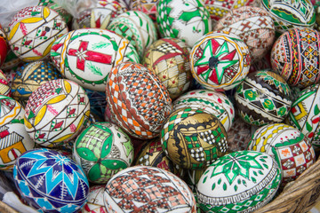 romanian painted easter eggs near  Humor Monastery, ROMANIA. at the fair market,16 september, 2017