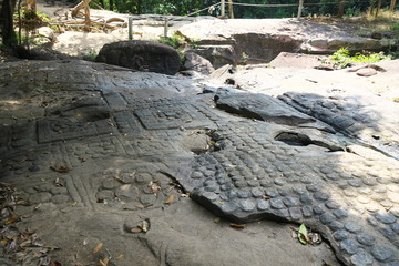 Siem Reap,Cambodia-January 9, 2019: Lingas and sculptures at Kbal Spean in Siem Reap, Cambodia