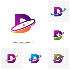 Set of Letter D planet logo design concept Vector Template. Initial D logo Vector
