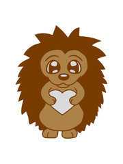 herz halten i love igel angucken von vorne kleiner süßer niedlicher herbst winter stacheln comic cartoon clipart