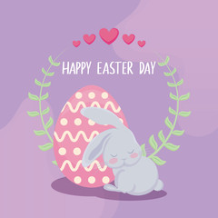 happy easter day card with cute rabbit and egg