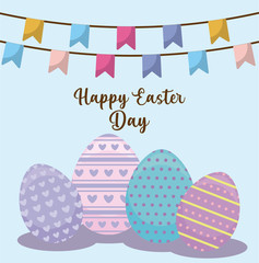 happy easter day card with decorated eggs