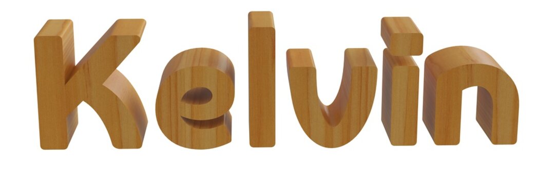 kelvin in 3d name with wooden texture isolated