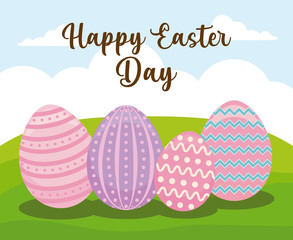 happy easter day card with decorated eggs