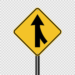 Symbol Lanes merging right sign on transparent background