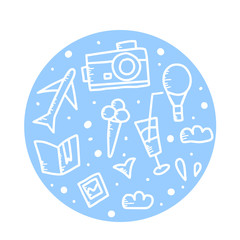Set of travel doodle symbols in vector.