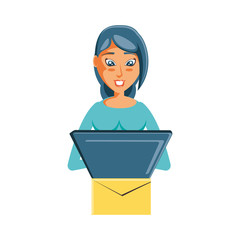 woman with envelope mail and laptop