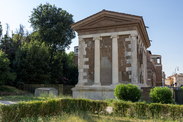 Fototapeta na wymiar Ruins of Temple of Portunus in city of Rome, Italy