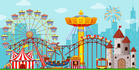 Fun amusement park background - obrazy, fototapety, plakaty