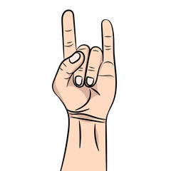 Vector illustration of the hand showing sign of the horns