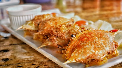 Fried crab meat.