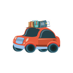 Obraz na płótnie Canvas little car travel with suitcases