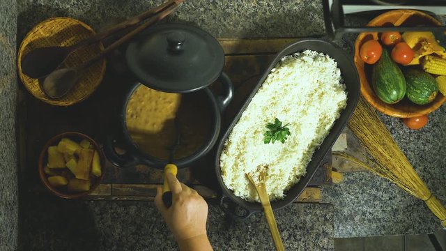 Making beans on the wood stove, brazilian dish typical of Brazilian cuisine