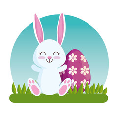 happy rabbit with eggs flowers decoration