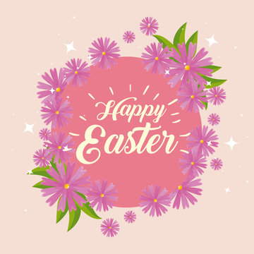 happy easter celebration with flowers decoration