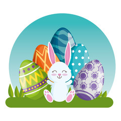 happy rabbit with easter eggs with figures decoration