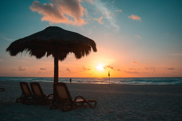Perfect sunrise from the beach in Cancun, mexico