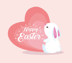 cute rabbit with heart to happy easter celebration