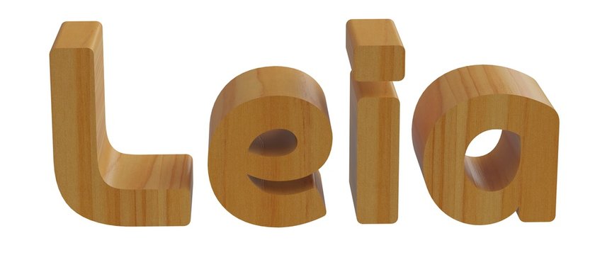 leia in 3d name with wooden texture