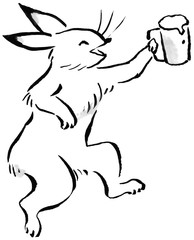 ビールジョッキを持つウサギ