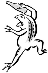 ビール瓶を持つカエル