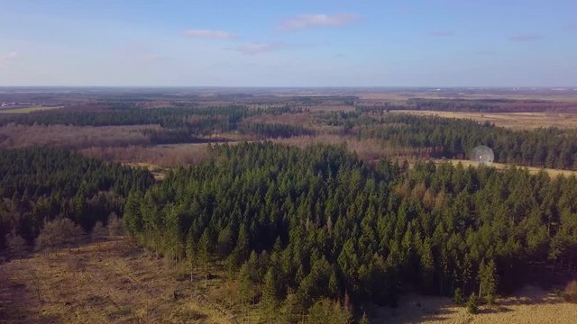 Aerial view of The Westerbork Synthesis Radio Telescope (WSRT). An aperture synthesis interferometer consisting of a linear array of 14 antennas