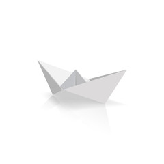 Origami paper ship sailing on isolated white background. Vector illustrator.