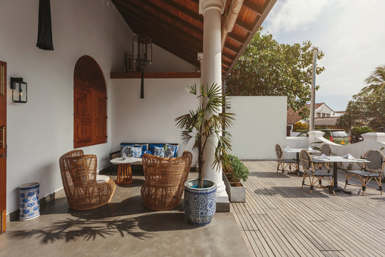 Interior of beautiful luxury tropical hotel in Sri Lanka outdoor
