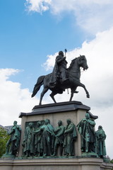 Cologne, Germany, may 2017,Monument in center of Cologne of Kaiser Friedrich Wilhelm  near to river Rhine