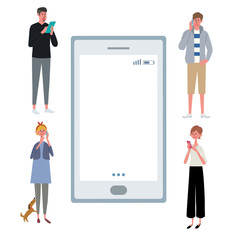 スマートフォン　若い　人々　イラスト