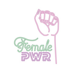 female power label with hand in fight signal icons