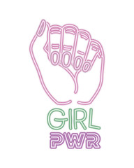 girl power label with hand in fight signal icons