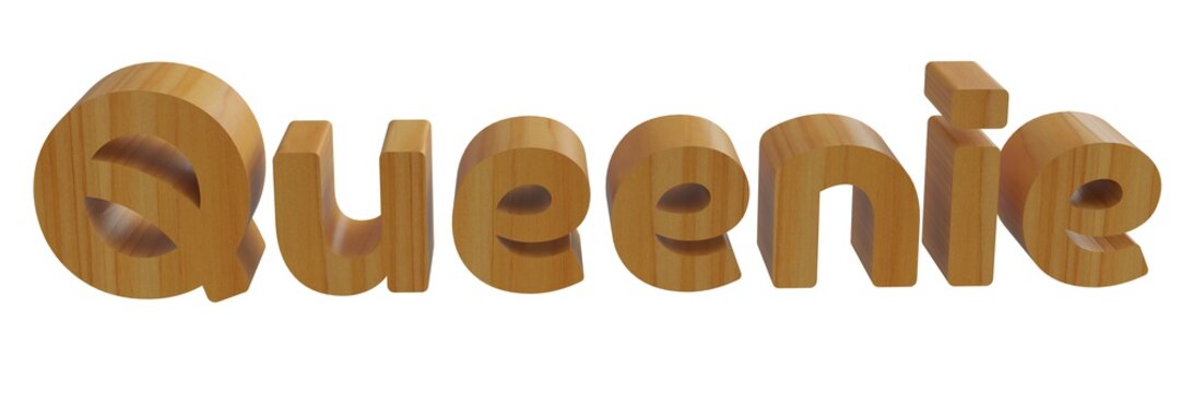 queenie in 3d name with wooden texture