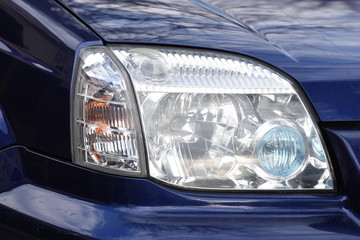shiny headlight on a  white car