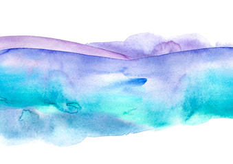 Abstract blue watercolor on white background.The color splashing on the paper.Watercolor splash stain blue. Abstract blot, background. Watercolor field, sky and grass. Abstract suburban landscape,hill
