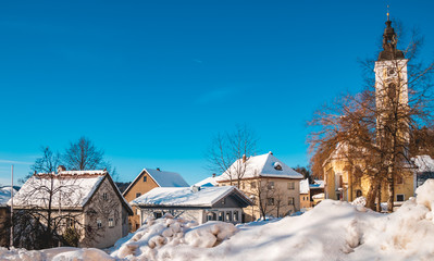 Fototapeta na wymiar Beautiful winter view at Kirchdorf-Bavarian Forest-Bavaria-Germany