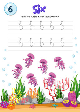 Number six tracing worksheets