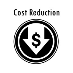 Vector illustration of dollar decrease icon. Money symbol with arrow stretching fall down. Business cost reduction concept. 