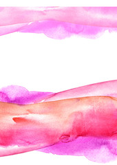 Abstract pink, purple, lilac watercolor on white background.The color splashing on the paper.Watercolor splash stain pink. Abstract blot, background. Watercolor field. Abstract suburban landscape,hill