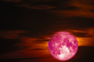 super snow pink moon on silhouette red cloud night sky