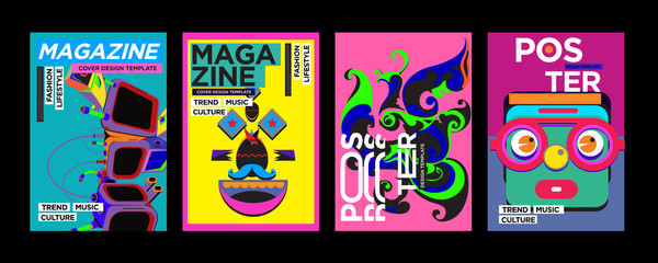 Fototapeta premium Cover and Poster Design Template for Magazine. Trendy Vector Typography and Colorful Illustration Collage for Cover and Page Layout Design Template in eps10.