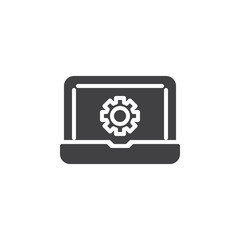 Laptop repair vector icon. filled flat sign for mobile concept and web design. Computer settings gear simple solid icon. Symbol, logo illustration. Pixel perfect vector graphics