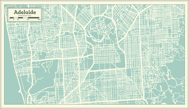 Adelaide Australia City Map in Retro Style. Outline Map.