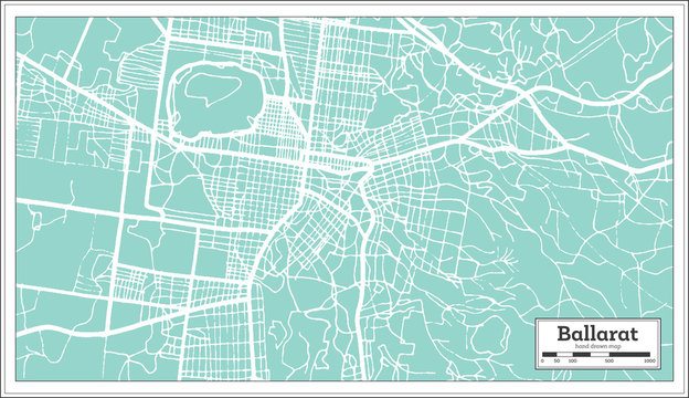 Ballarat Australia City Map in Retro Style. Outline Map.