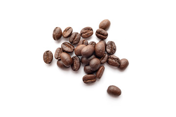 Coffee beans isolated on white background. Close-up.