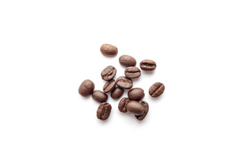 Coffee beans isolated on white background. Close-up.